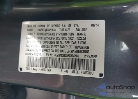 2014 Honda Cr-V Lx из США, поврежденный, VIN 3CZRM3H35EG704686